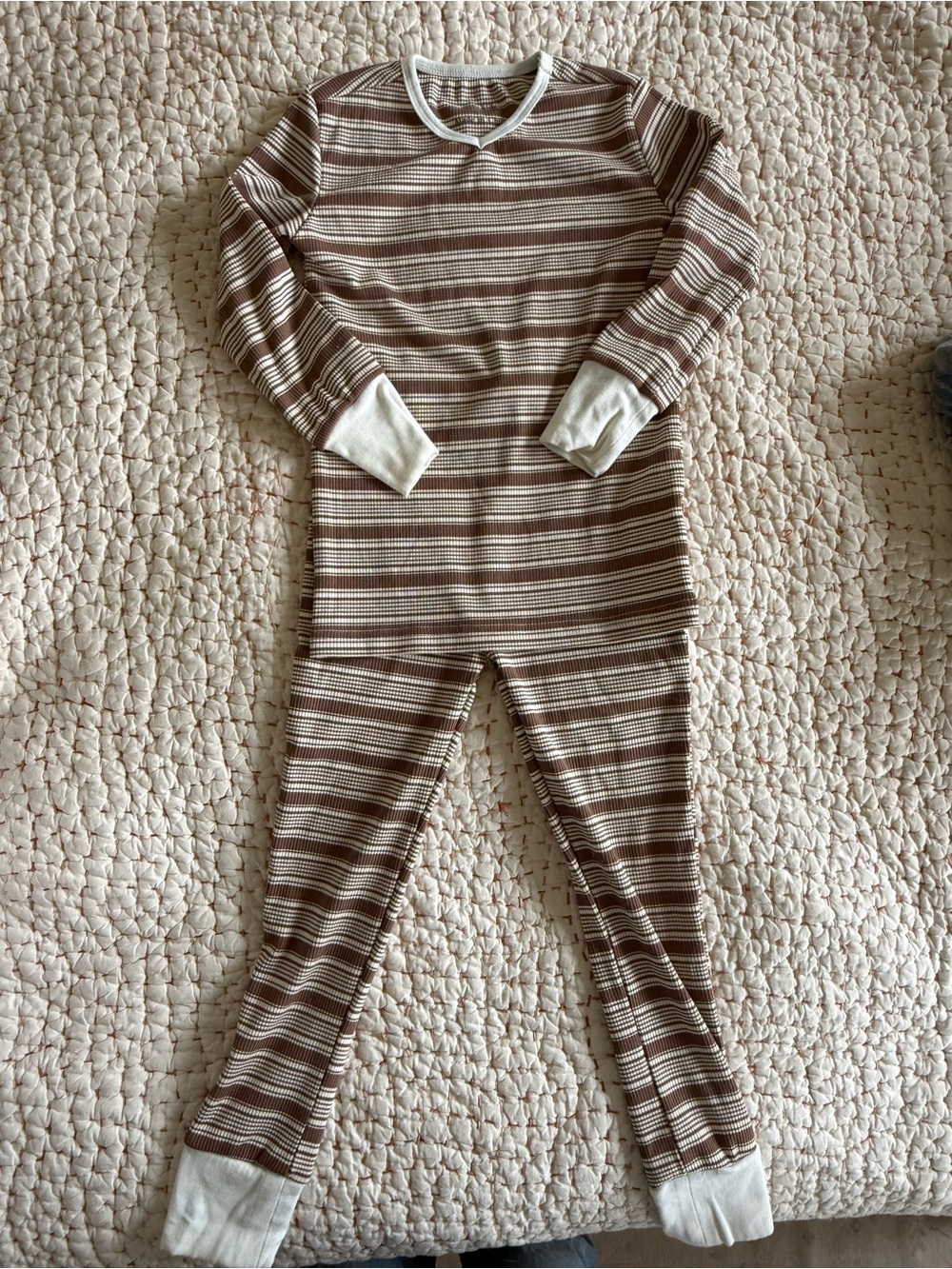 Striped Cream and Brown Kids One-Piece Footie Pajamas